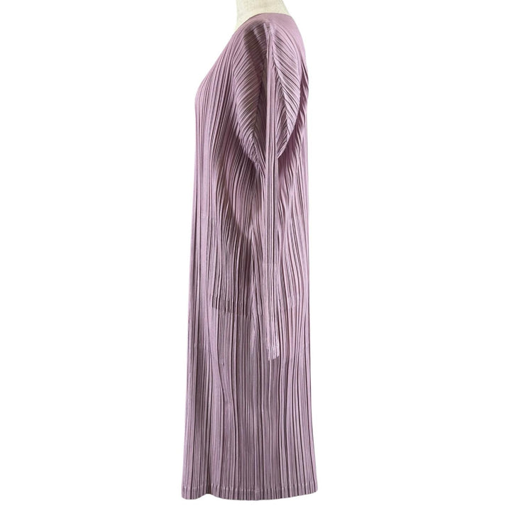 美品▲PLEATS PLEASE プリーツプリーズ イッセイミヤケ PP81-JA563 ロング カーディガン ライトパープル 3 日本製 正規品 レディース