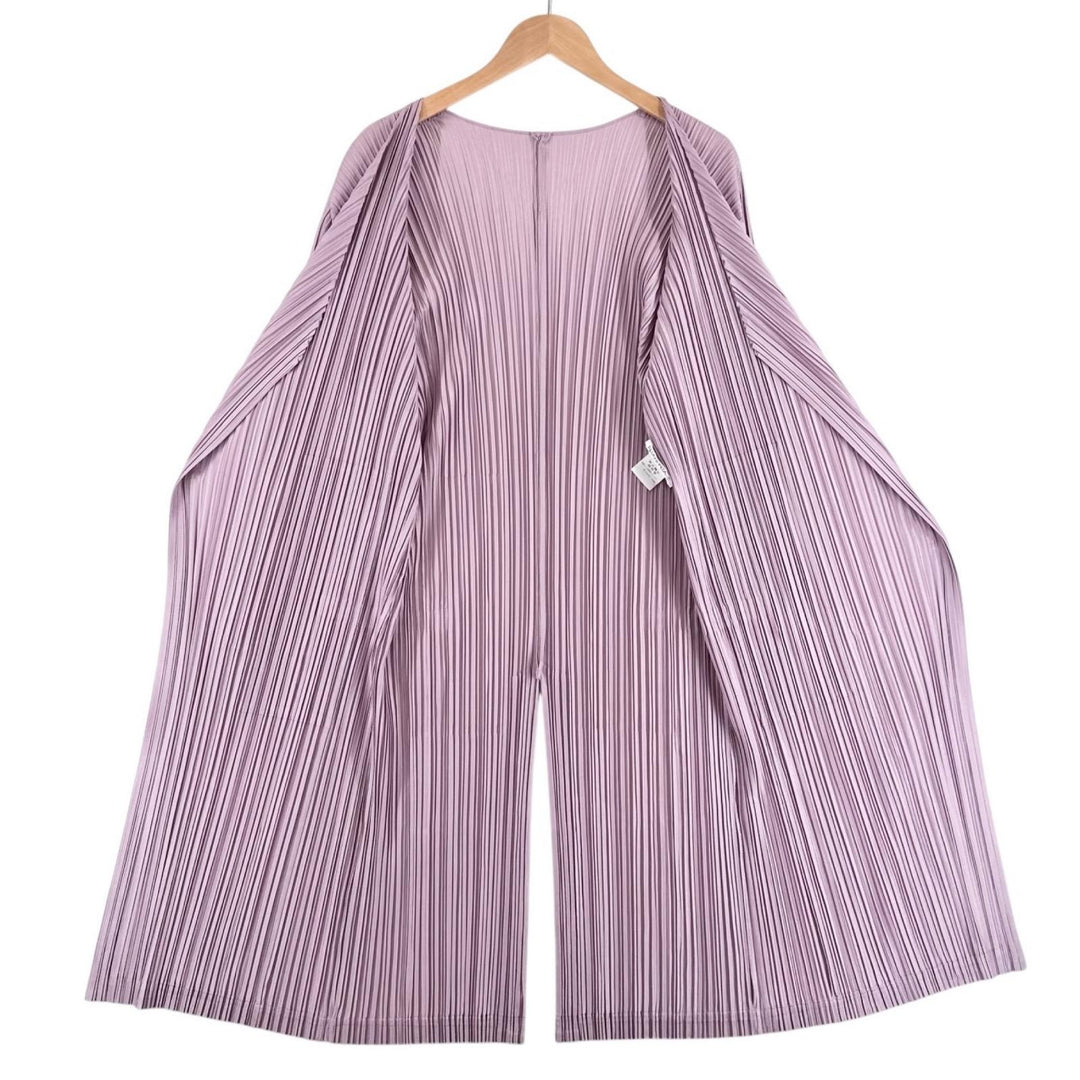 美品▲PLEATS PLEASE プリーツプリーズ イッセイミヤケ PP81-JA563 ロング カーディガン ライトパープル 3 日本製 正規品 レディース