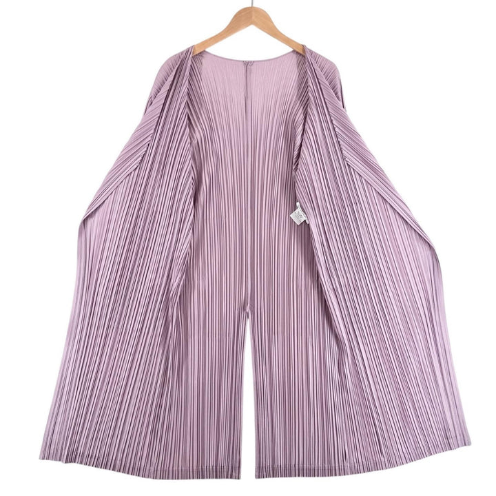 美品▲PLEATS PLEASE プリーツプリーズ イッセイミヤケ PP81-JA563 ロング カーディガン ライトパープル 3 日本製 正規品 レディース