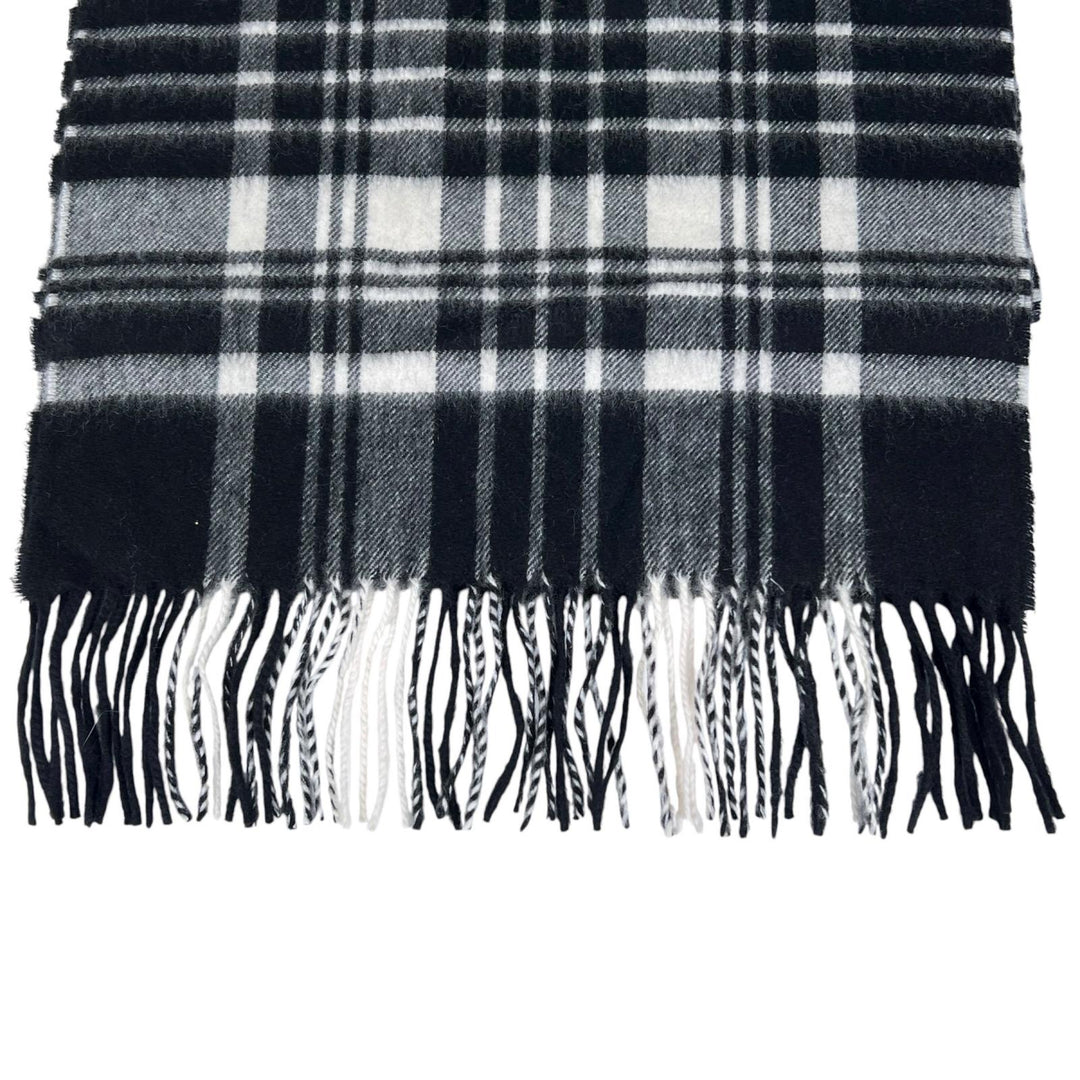 極美品▲Johnstons of Elgin ジョンストンズ オブ エルガン WA000057 KU0079 カシミヤ100％ チェック マフラー ブラック ホワイト メンズ