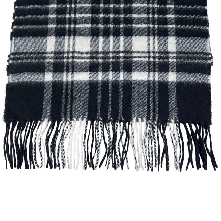 極美品▲Johnstons of Elgin ジョンストンズ オブ エルガン WA000057 KU0079 カシミヤ100％ チェック マフラー ブラック ホワイト メンズ