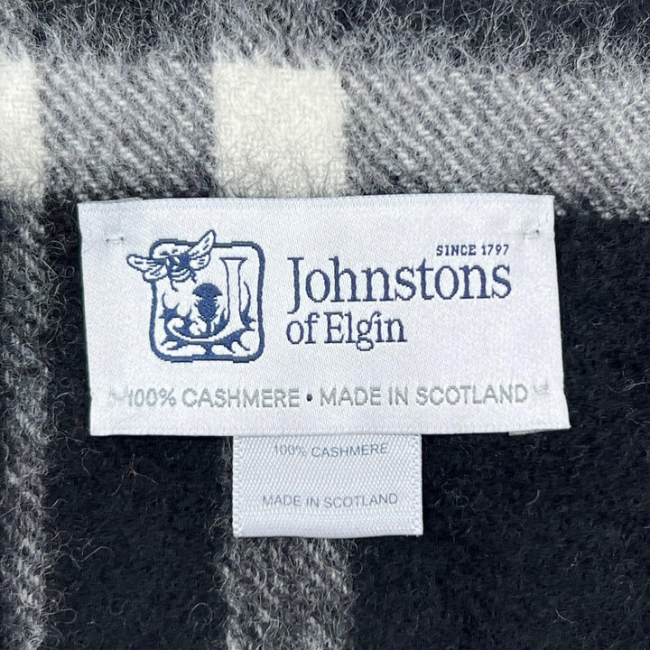 極美品▲Johnstons of Elgin ジョンストンズ オブ エルガン WA000057 KU0079 カシミヤ100％ チェック マフラー ブラック ホワイト メンズ