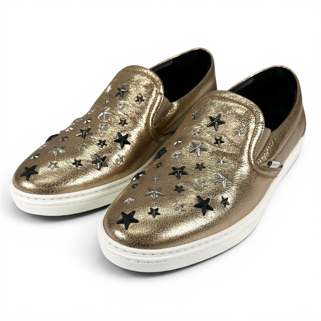 未使用品▲JIMMY CHOO ジミーチュウ GROVE グローブ スタースタッズ レザー スリッポン ゴールド 43 イタリア製 メンズ 箱・保存袋付き