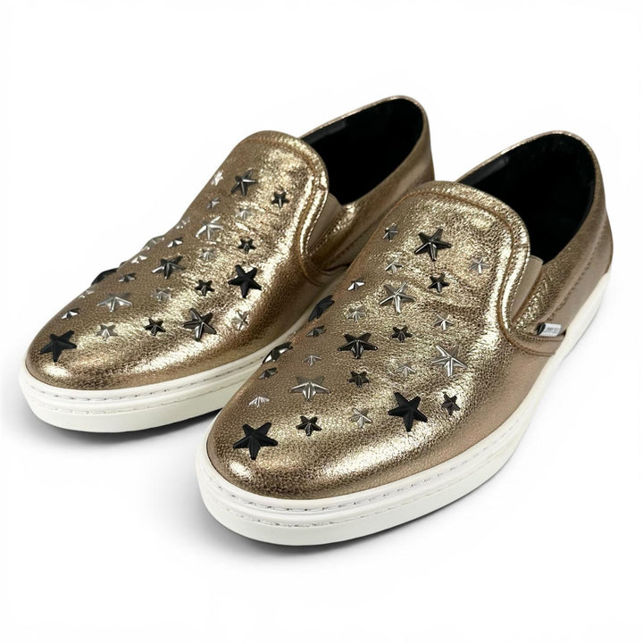 未使用品▲JIMMY CHOO ジミーチュウ GROVE グローブ スタースタッズ レザー スリッポン ゴールド 43 イタリア製 メンズ 箱・保存袋付き
