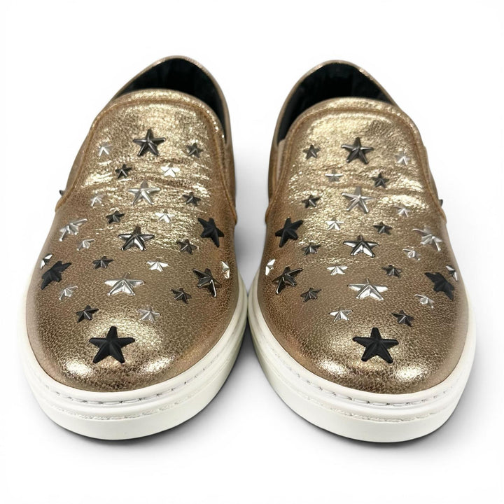 未使用品▲JIMMY CHOO ジミーチュウ GROVE グローブ スタースタッズ レザー スリッポン ゴールド 43 イタリア製 メンズ 箱・保存袋付き