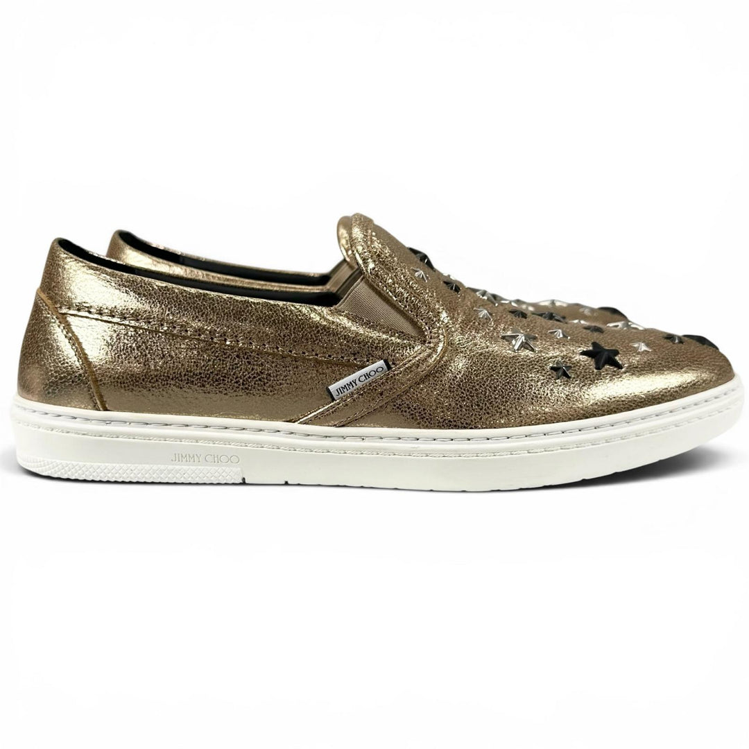 未使用品▲JIMMY CHOO ジミーチュウ GROVE グローブ スタースタッズ レザー スリッポン ゴールド 43 イタリア製 メンズ 箱・保存袋付き