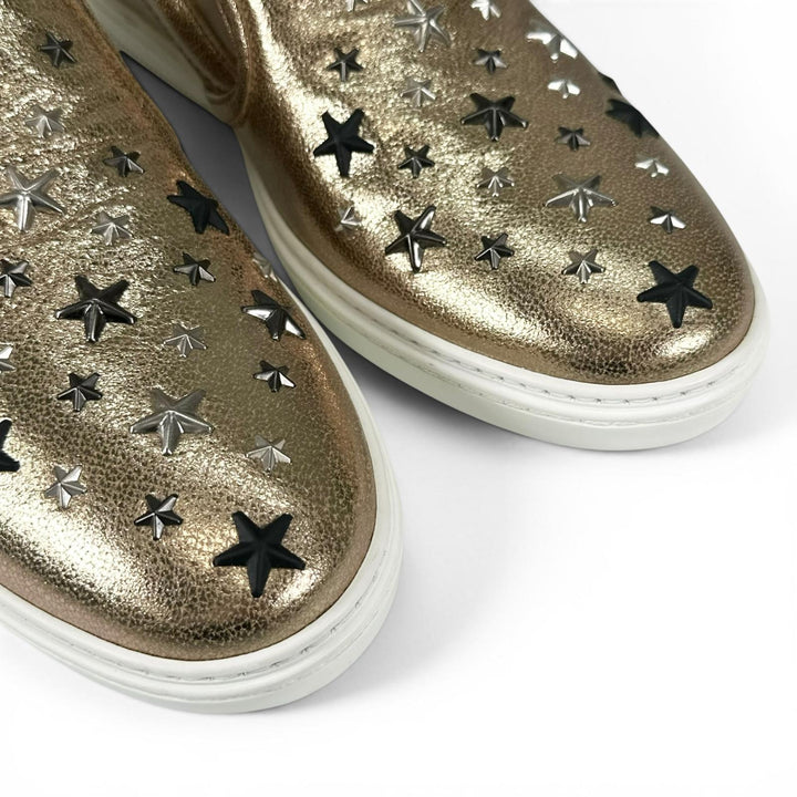 未使用品▲JIMMY CHOO ジミーチュウ GROVE グローブ スタースタッズ レザー スリッポン ゴールド 43 イタリア製 メンズ 箱・保存袋付き
