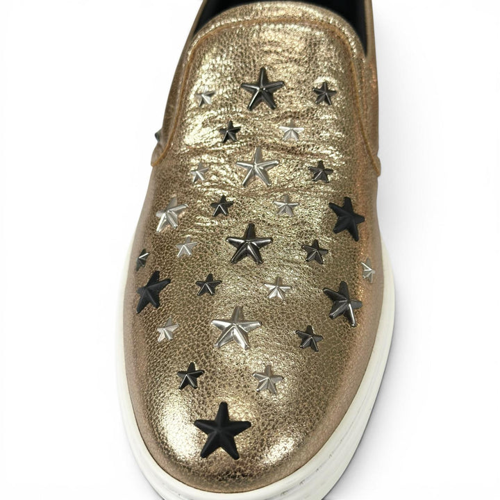 未使用品▲JIMMY CHOO ジミーチュウ GROVE グローブ スタースタッズ レザー スリッポン ゴールド 43 イタリア製 メンズ 箱・保存袋付き