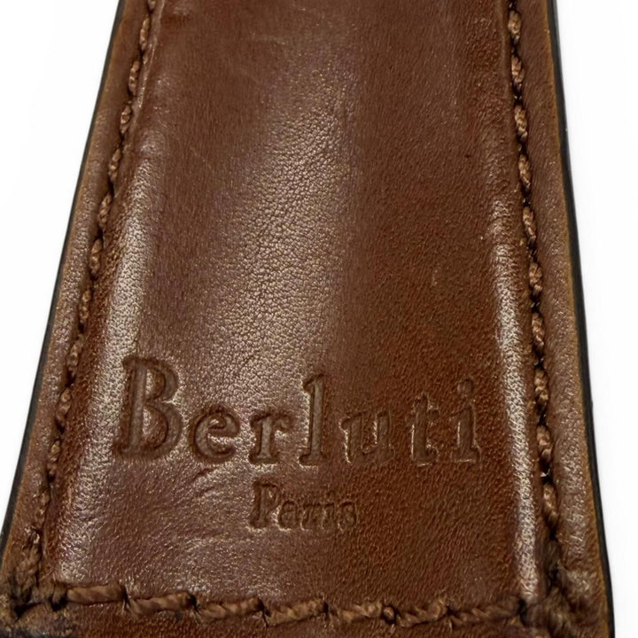 美品▼Berluti ベルルッティ ロゴ刻印 レザー使い シューホーン 靴べら シルバー ブラウン メンズ 箱・保存袋付き