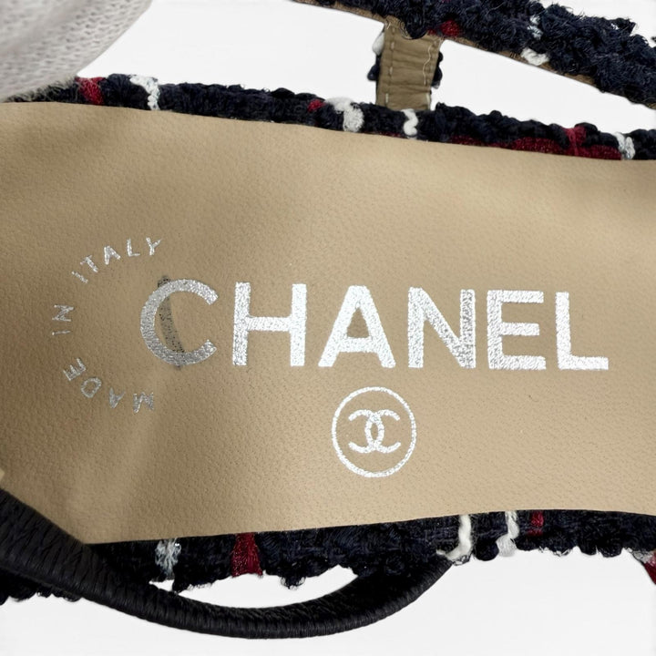極美品◇CHANEL シャネル G31319 ココマーク金具付 ツイード スリングバック パンプス マルチ シルバー金具 36 イタリア製 レディース