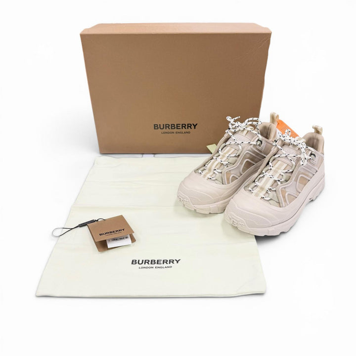 未使用品◇BURBERRY バーバリー 8054115 アーサー ロゴラバー チェック柄 スニーカー ベージュ 36.5 イタリア製 レディース 箱・保存袋付