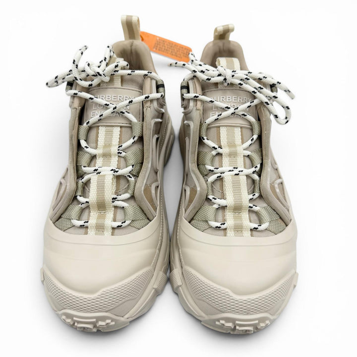 未使用品◇BURBERRY バーバリー 8054115 アーサー ロゴラバー チェック柄 スニーカー ベージュ 36.5 イタリア製 レディース 箱・保存袋付