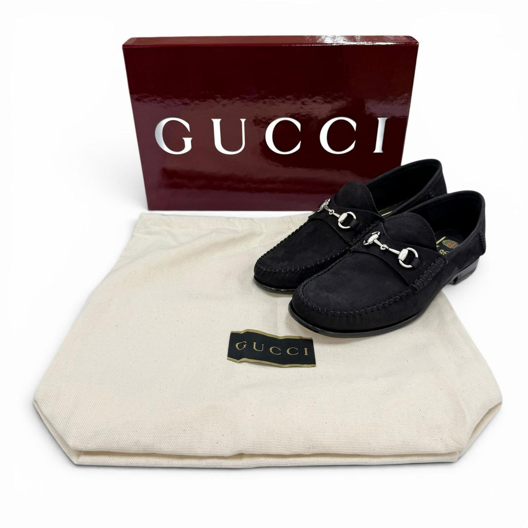 未使用品◇GUCCI グッチ 1953 ヌバック ホースビット レザー 2WAYシューズ ローファー ブラック 35 イタリア製 定価148500円 箱・袋付き