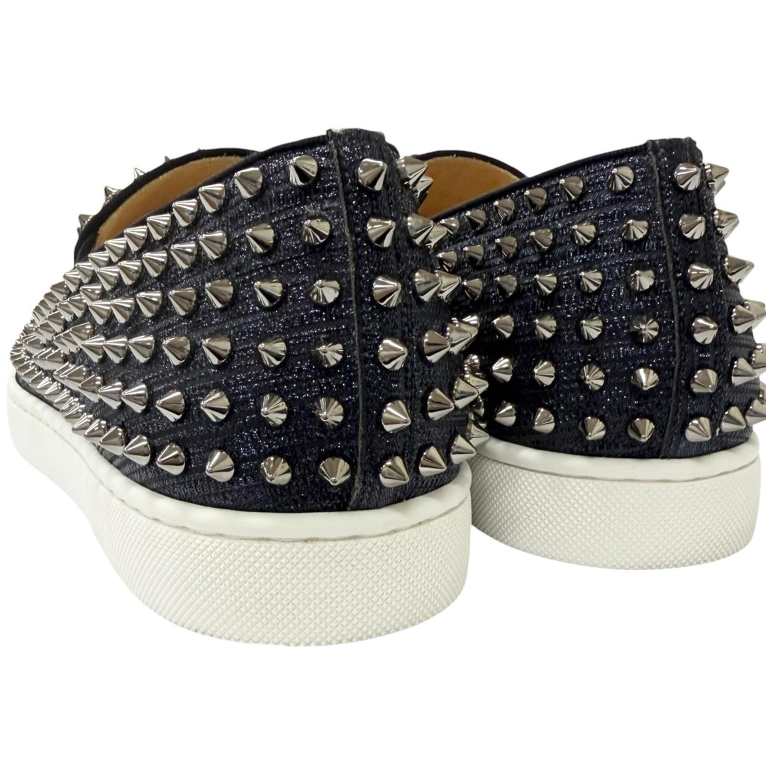 美品□Christian Louboutin クリスチャンルブタン ローラーボート スパイクスタッズ スリッポン ネイビー 41.5 イタリア製 箱・保存袋付