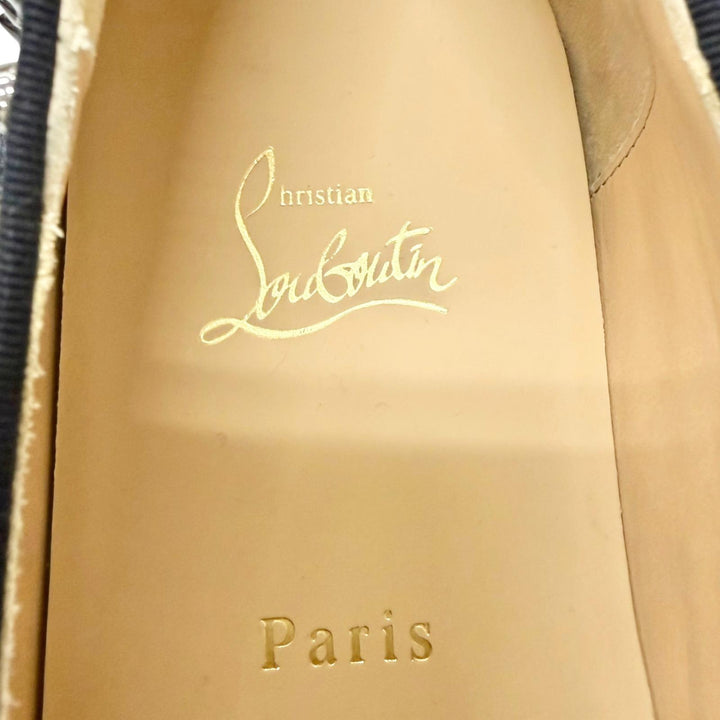 美品□Christian Louboutin クリスチャンルブタン ローラーボート スパイクスタッズ スリッポン ネイビー 41.5 イタリア製 箱・保存袋付