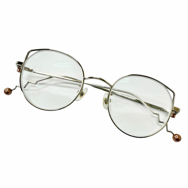 美品□megane and me メガネアンドミー ME014 NORAH チタン メガネ 眼鏡 アイウェア シルバー ブロンズ 47□20-140 度入り メンズ