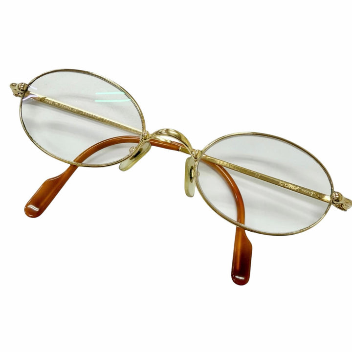 良品□Cartier カルティエ ヴィンテージ トリニティ オーバル型 メガネ 眼鏡 アイウェア ゴールド 49□21 度入り フランス製 メンズ