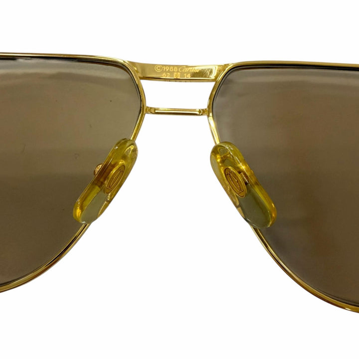 極美品□Cartier カルティエ ヴィンテージ トリニティ ツーブリッジ サングラス アイウェア ゴールド ボルドー 62□14 フランス製 メンズ
