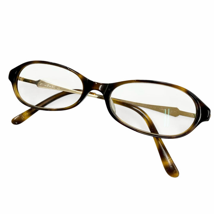 人気▼BVLGARI ブルガリ ヴィンテージ K18 スクエア メガネ 眼鏡 アイウェア ブラウンデミ ゴールド 51□17 135 度入り 総重量26.29g