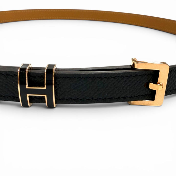 未使用品★HERMES エルメス ポップH 15 ブラック ヴォーエプソン ゴールデンローズ金具 ベルト 75 W刻印 フランス製 箱・保存袋付き