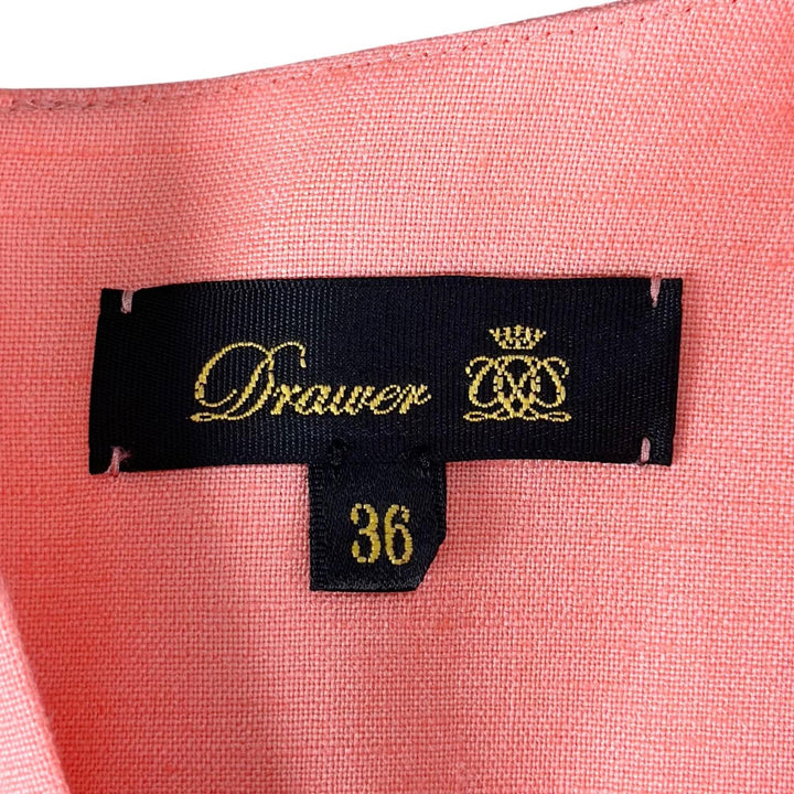 極美品▲DRAWER ドゥロワー 22SS 6526-234-1363 リネン混 ノースリーブ ドレス ワンピース サーモンピンク 36 日本製 正規品 レディース