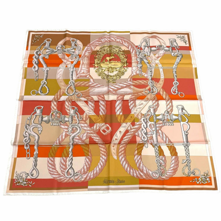 極美品★HERMES エルメス カレ90 ガヴロッシュ デッラ カヴァッレリア シルク100％ ダブルフェイス スカーフ マルチ フランス製 箱付き