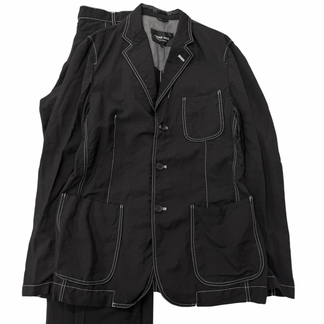 美品□COMME des GARCONS HOMME DEUX コムデギャルソン オム ドゥ ステッチデザイン 上下 セットアップ ブラック L メンズ オススメ◎