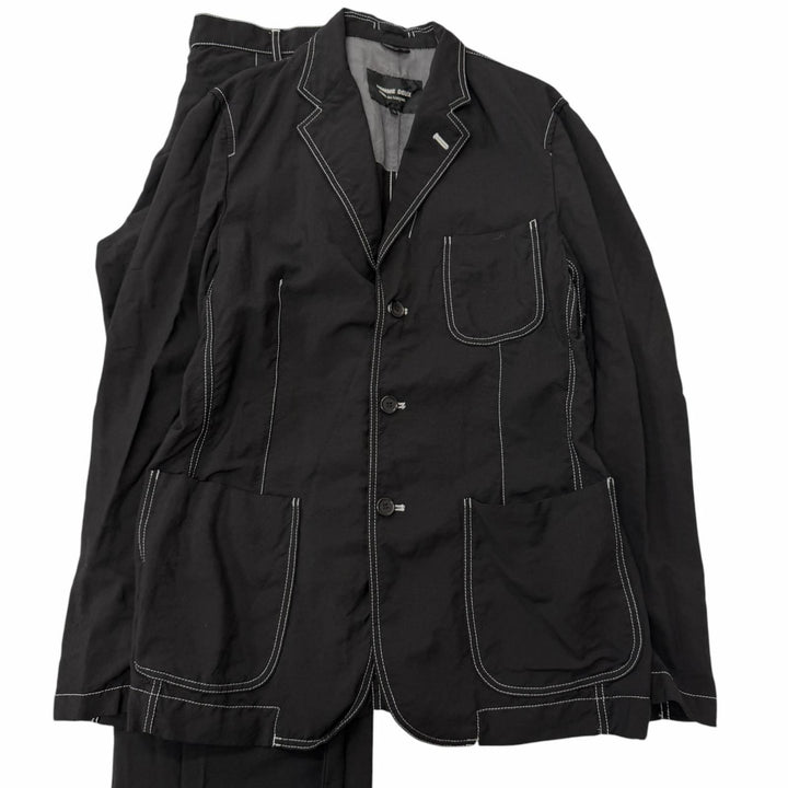 美品□COMME des GARCONS HOMME DEUX コムデギャルソン オム ドゥ ステッチデザイン 上下 セットアップ ブラック L メンズ オススメ◎