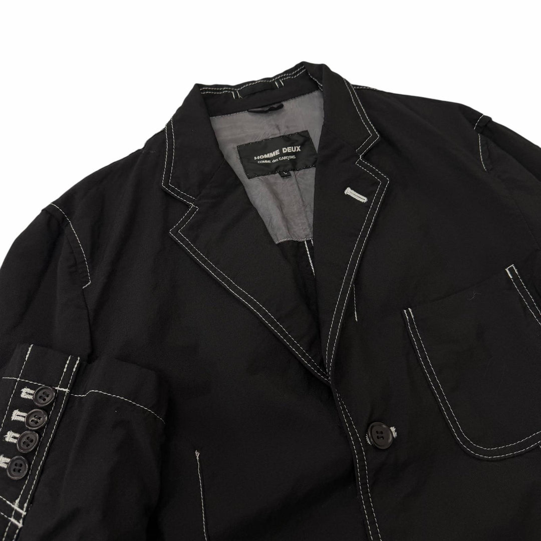 美品□COMME des GARCONS HOMME DEUX コムデギャルソン オム ドゥ ステッチデザイン 上下 セットアップ ブラック L メンズ オススメ◎