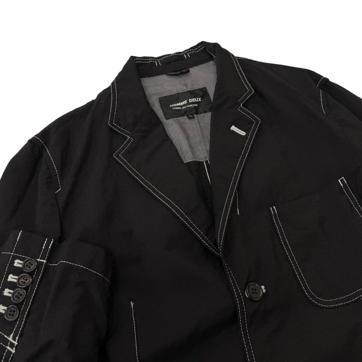 美品□COMME des GARCONS HOMME DEUX コムデギャルソン オム ドゥ ステッチデザイン 上下 セットアップ ブラック L メンズ オススメ◎