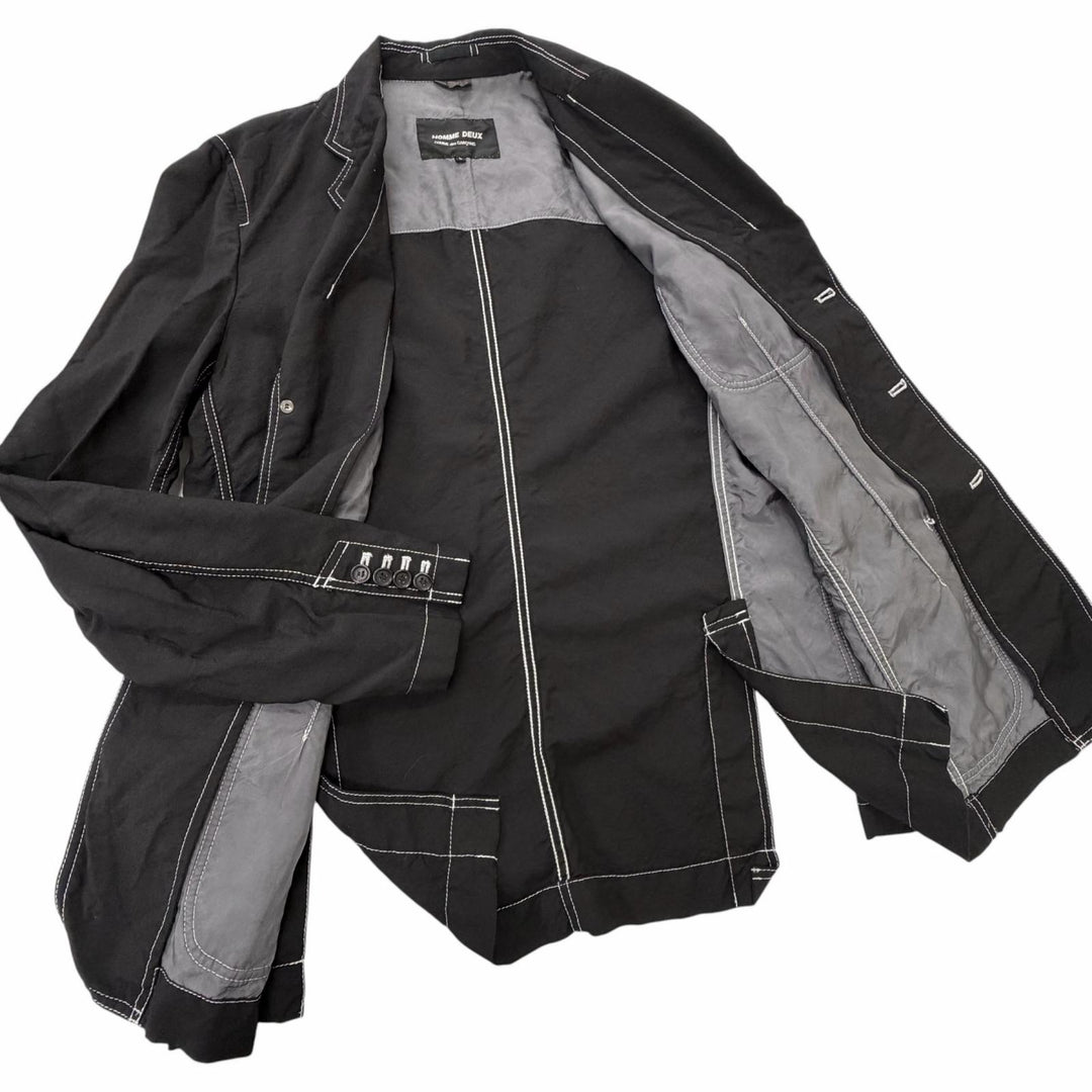 美品□COMME des GARCONS HOMME DEUX コムデギャルソン オム ドゥ ステッチデザイン 上下 セットアップ ブラック L メンズ オススメ◎