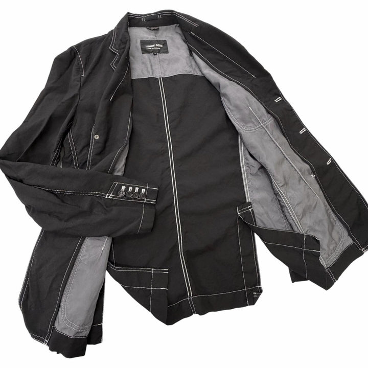 美品□COMME des GARCONS HOMME DEUX コムデギャルソン オム ドゥ ステッチデザイン 上下 セットアップ ブラック L メンズ オススメ◎