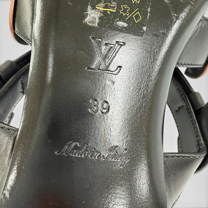 未使用品☆LOUIS VUITTON ルイヴィトン 2024年製 レガシー・ライン レザー モノグラムキャンバス フラット サンダル ブラック 39 伊製