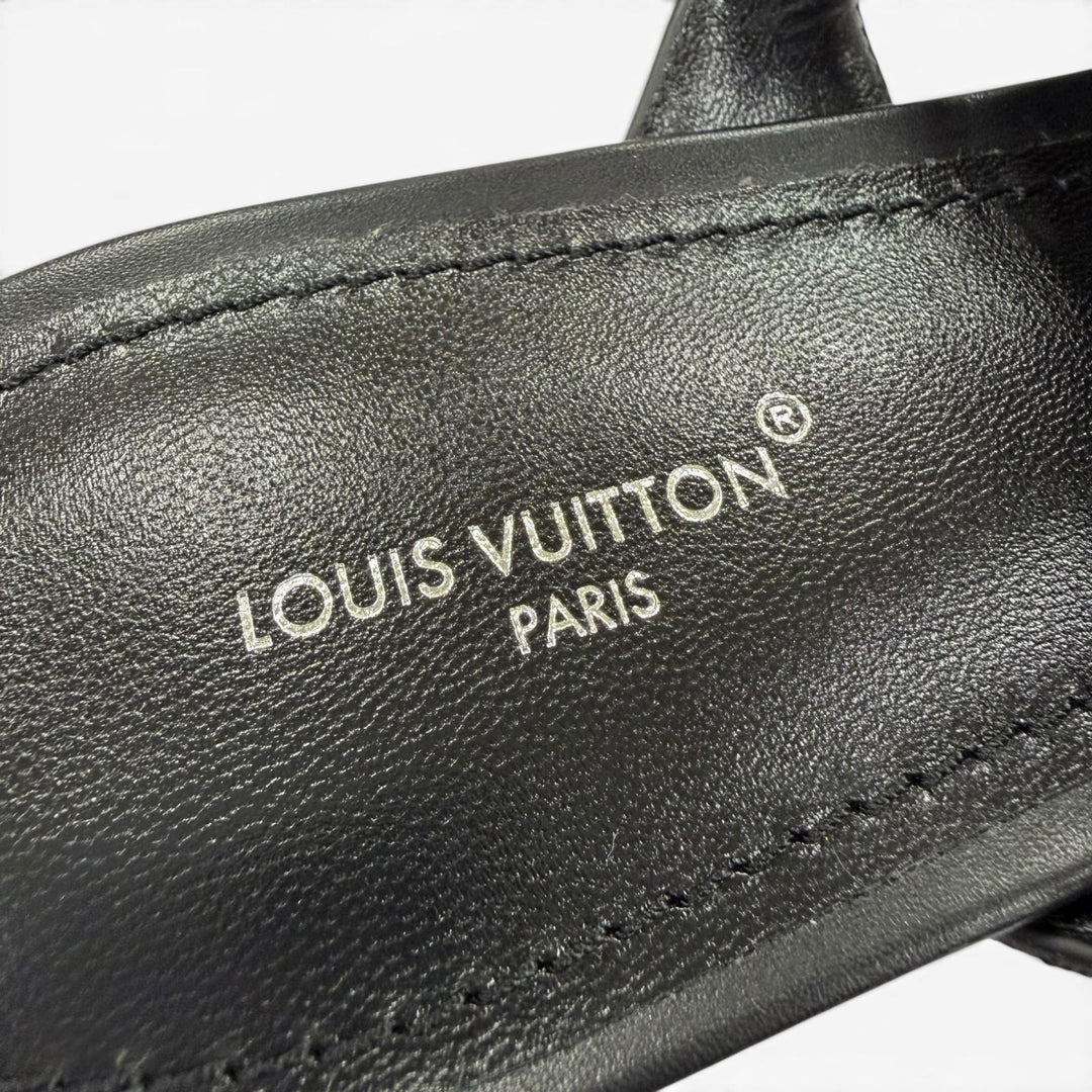 未使用品☆LOUIS VUITTON ルイヴィトン 2024年製 レガシー・ライン レザー モノグラムキャンバス フラット サンダル ブラック 39 伊製