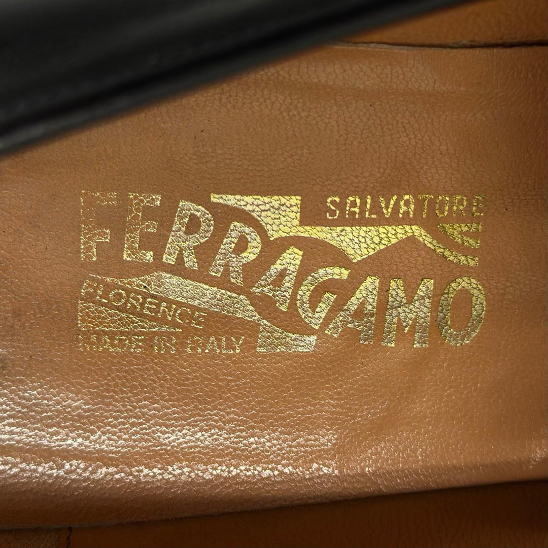 【ドンドン見直し】美品 ▲FERRAGAMO フェラガモ ダブルガンチーニ レザー ローファー ブラック シルバー金具 正規品 10 メンズ