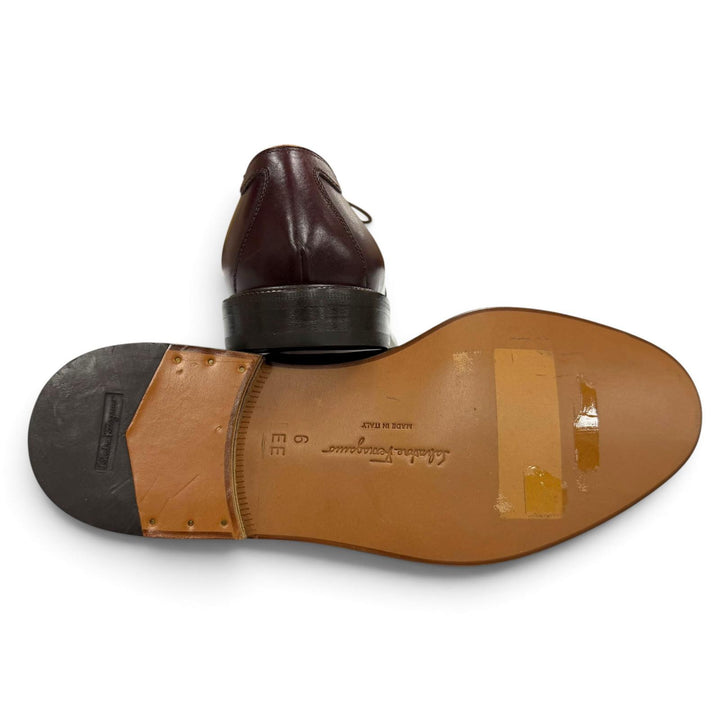 未使用品▼Salvatore Ferragamo サルヴァトーレフェラガモ ストレートチップ レースアップ レザーシューズ ブラウン 6 イタリア製 メンズ