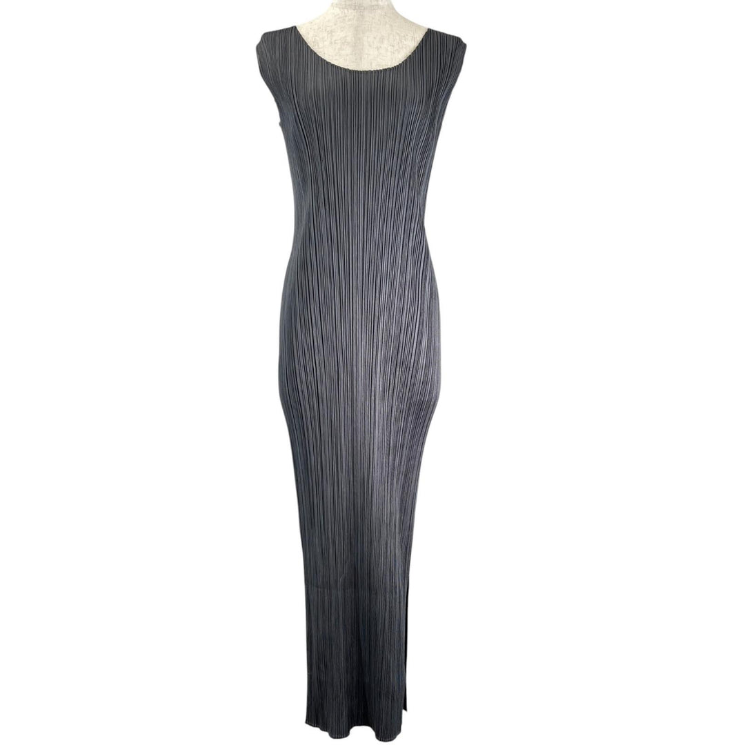 極美品▲PLEATS PLEASE プリーツプリーズ イッセイミヤケ PP05-JH001 ロング ノースリ ワンピース グレー 3 日本製 正規品 レディース