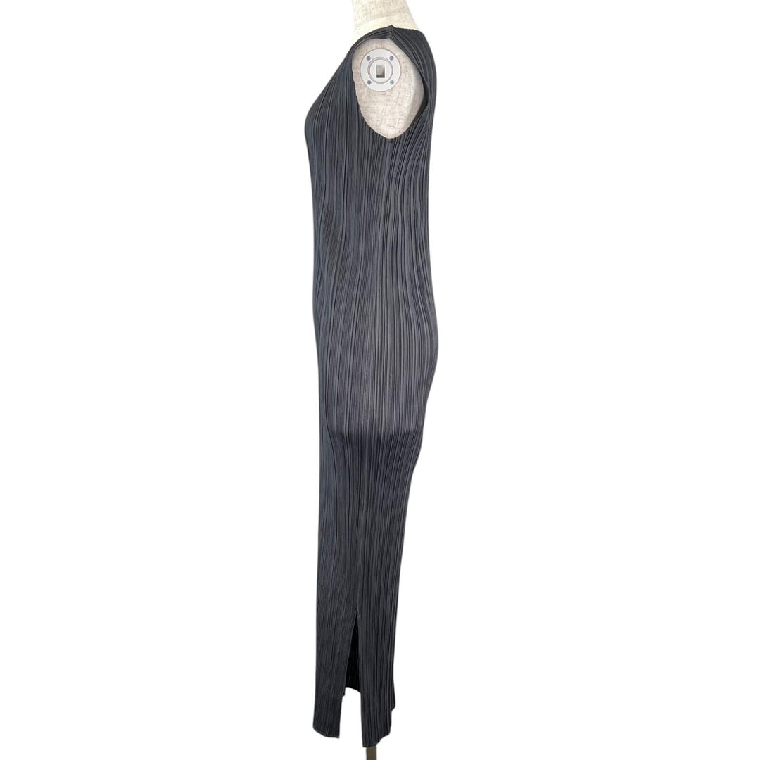 極美品▲PLEATS PLEASE プリーツプリーズ イッセイミヤケ PP05-JH001 ロング ノースリ ワンピース グレー 3 日本製 正規品 レディース