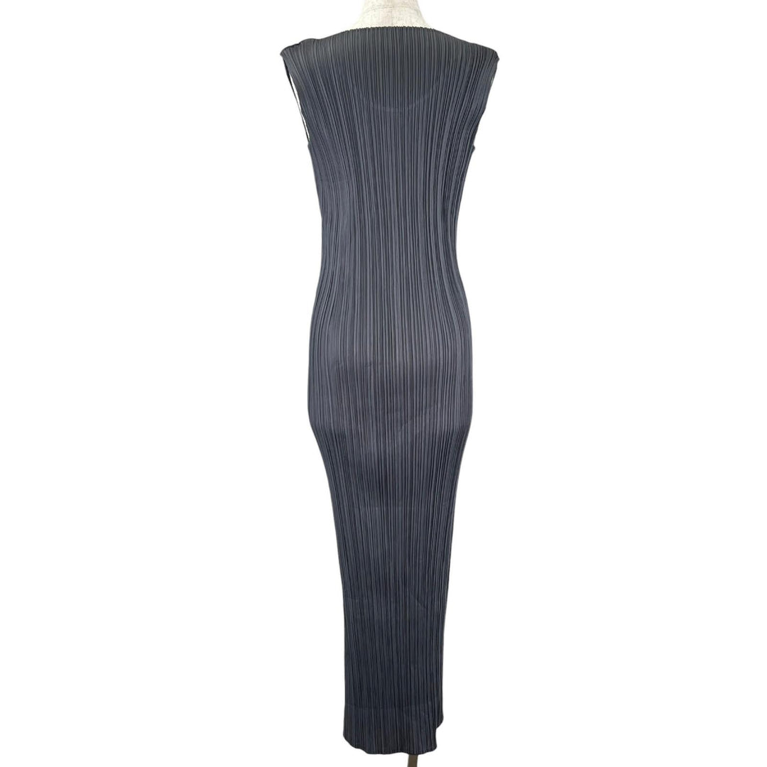 極美品▲PLEATS PLEASE プリーツプリーズ イッセイミヤケ PP05-JH001 ロング ノースリ ワンピース グレー 3 日本製 正規品 レディース