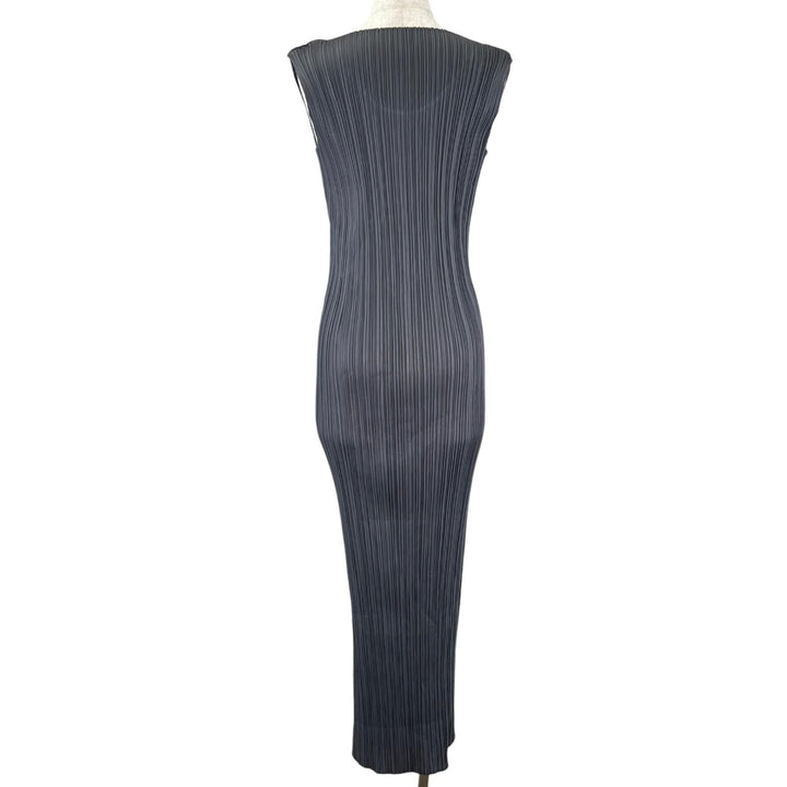 極美品▲PLEATS PLEASE プリーツプリーズ イッセイミヤケ PP05-JH001 ロング ノースリ ワンピース グレー 3 日本製 正規品 レディース
