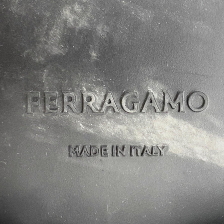 美品▲FERRAGAMO フェラガモ ロゴ型押し バイカラー チャンキーソール レザー ローファー ブラック レッド 5.5 イタリア製 メンズ