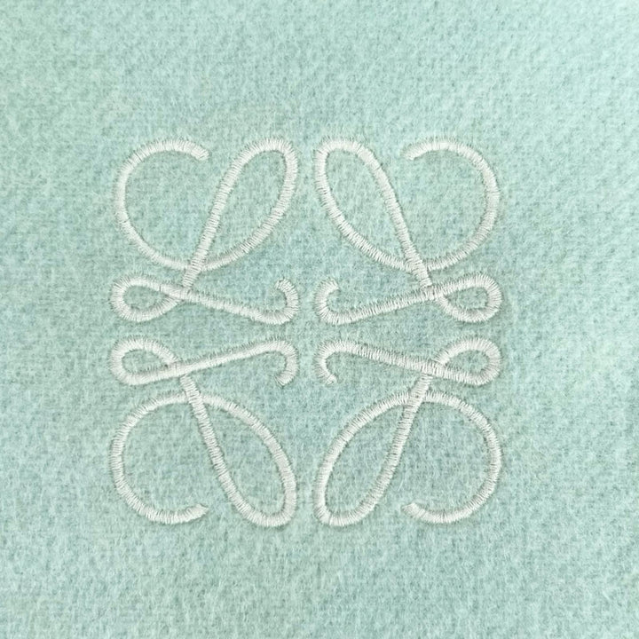 極美品▲LOEWE ロエベ F810250X01 ウール カシミヤ アナグラム刺繍 フリンジ付き マフラー ミントグリーン 正規品 レディース 箱付き