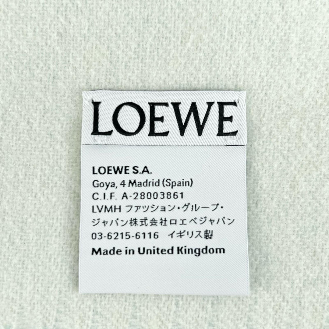 極美品▲LOEWE ロエベ F810250X01 ウール カシミヤ アナグラム刺繍 フリンジ付き マフラー ミントグリーン 正規品 レディース 箱付き