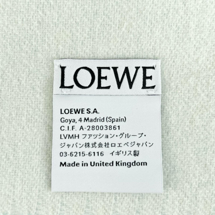 極美品▲LOEWE ロエベ F810250X01 ウール カシミヤ アナグラム刺繍 フリンジ付き マフラー ミントグリーン 正規品 レディース 箱付き