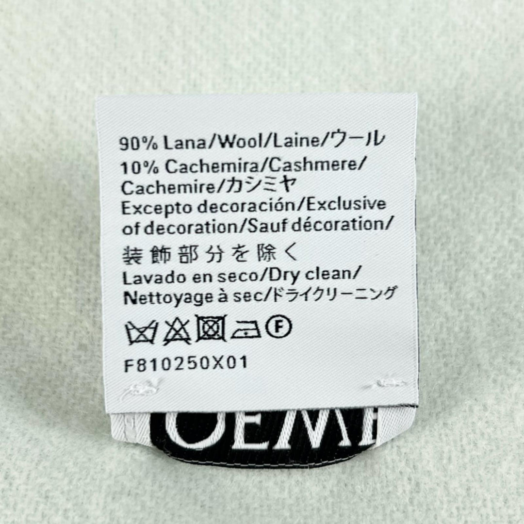 極美品▲LOEWE ロエベ F810250X01 ウール カシミヤ アナグラム刺繍 フリンジ付き マフラー ミントグリーン 正規品 レディース 箱付き