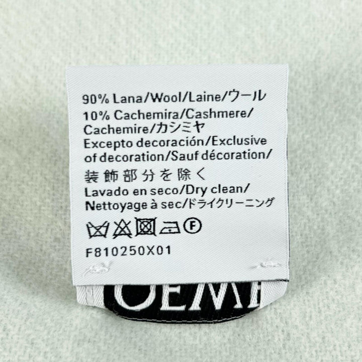 極美品▲LOEWE ロエベ F810250X01 ウール カシミヤ アナグラム刺繍 フリンジ付き マフラー ミントグリーン 正規品 レディース 箱付き