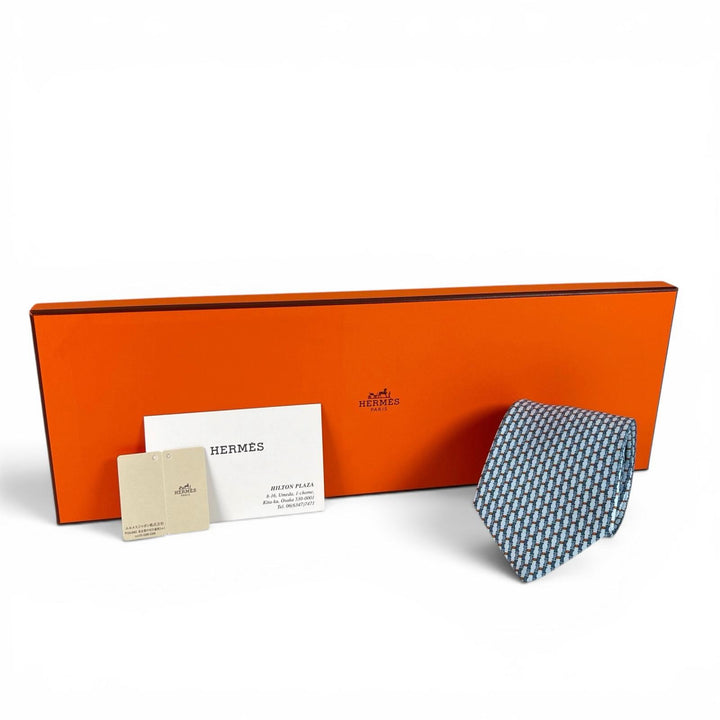 未使用品▲HERMES エルメス 2025年製 006376T H TWIST シルク100% ネクタイ ライトブルー オレンジ フランス製 メンズ 箱付き