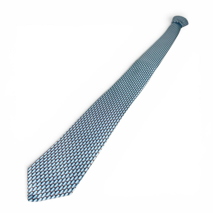 未使用品▲HERMES エルメス 2025年製 006376T H TWIST シルク100% ネクタイ ライトブルー オレンジ フランス製 メンズ 箱付き