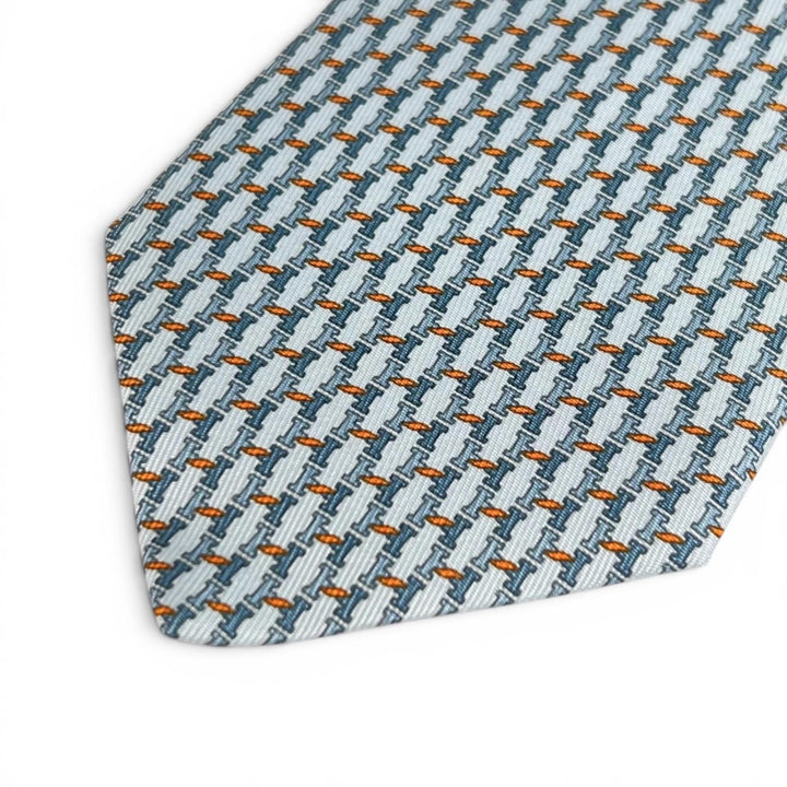 未使用品▲HERMES エルメス 2025年製 006376T H TWIST シルク100% ネクタイ ライトブルー オレンジ フランス製 メンズ 箱付き