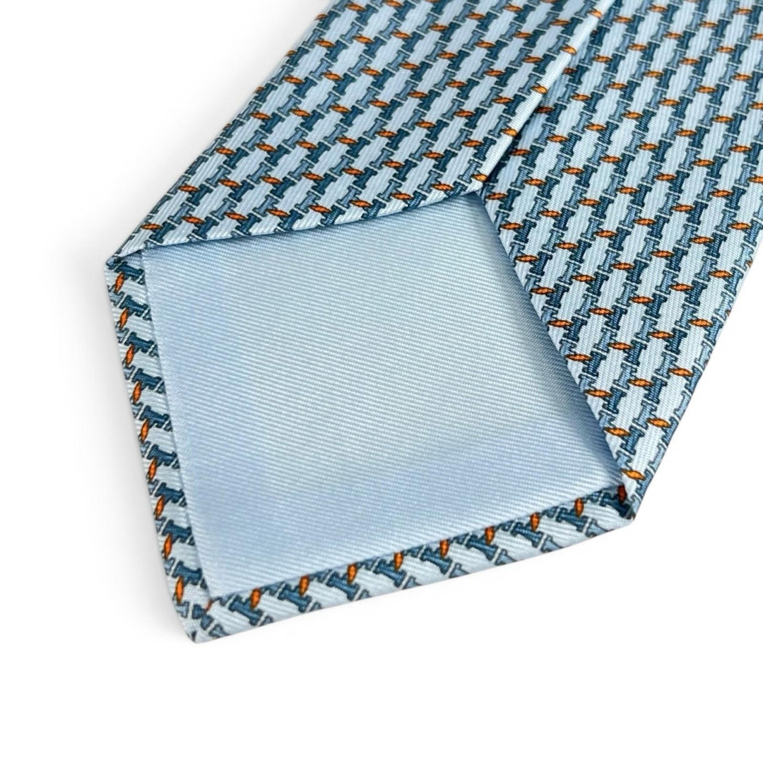 未使用品▲HERMES エルメス 2025年製 006376T H TWIST シルク100% ネクタイ ライトブルー オレンジ フランス製 メンズ 箱付き